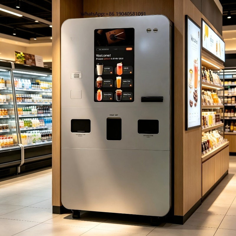 Vending Machine Qr Code - เครื่องจำหน่ายกาแฟบดสดแบบอัตโนมัติเต็มรูปแบบ รองรับบัตรเครดิตและคิวอาร์โค้ด หน้าจอสัมผัสขนาด 32 นิ้ว ความจุ